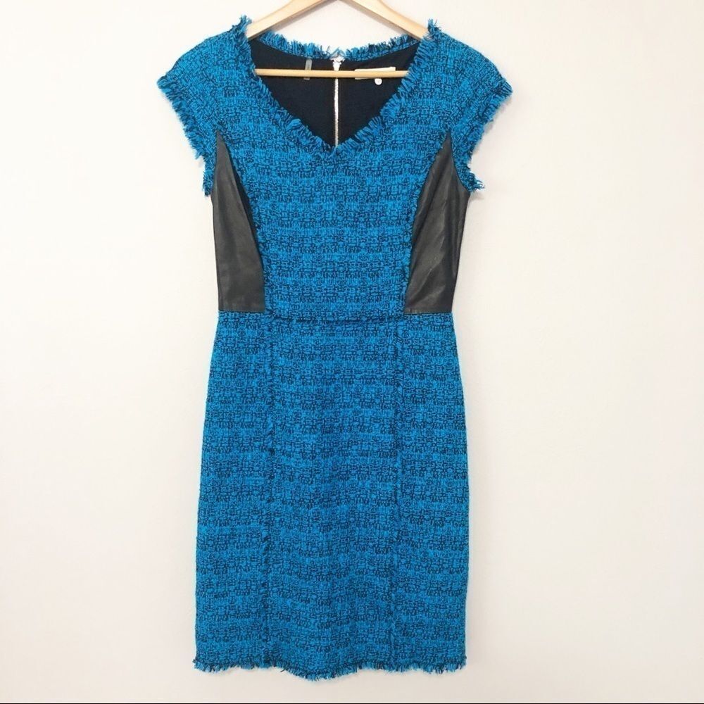 Rebecca Taylor blue and black tweed leather dress SZ 4